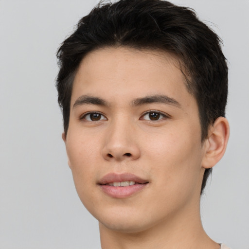 Neutral asian young-adult male with short  black hair and brown eyes