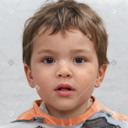 Neutral white child male with short  brown hair and brown eyes