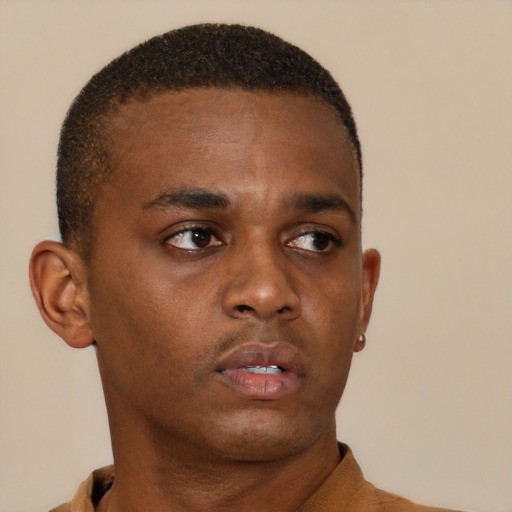 Neutral black young-adult male with short  brown hair and brown eyes