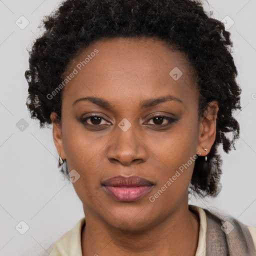 Neutral black young-adult female with short  black hair and brown eyes