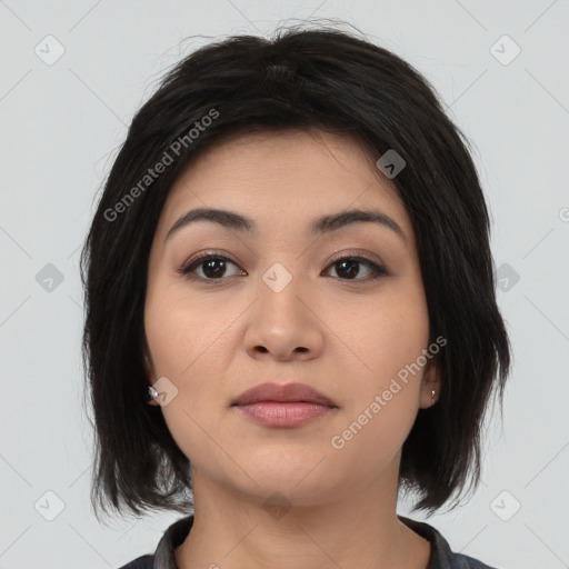 Neutral asian young-adult female with medium  black hair and brown eyes