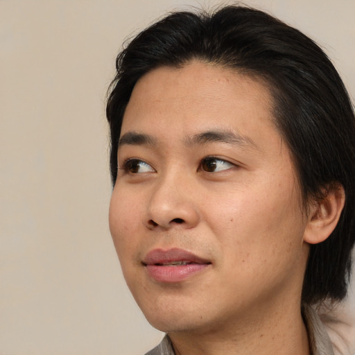 Neutral asian young-adult male with medium  brown hair and brown eyes