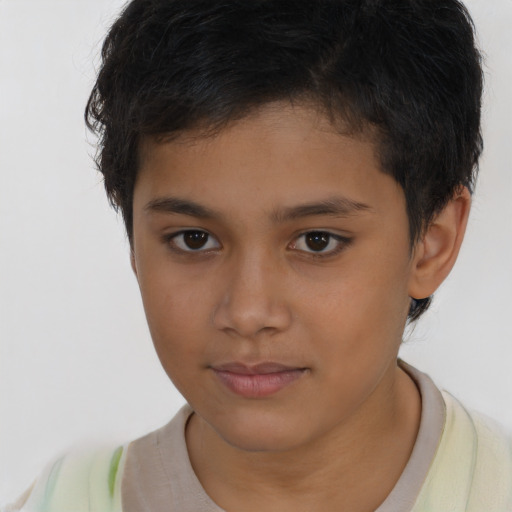 Neutral latino child male with short  brown hair and brown eyes
