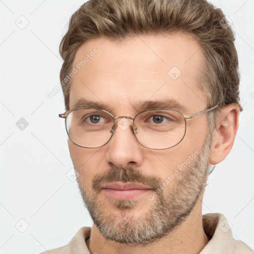 Neutral white adult male with short  brown hair and brown eyes