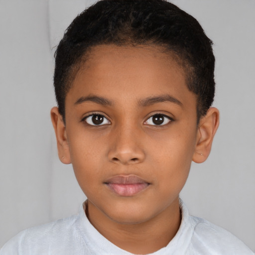 Neutral latino child female with short  brown hair and brown eyes