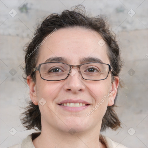 Joyful white adult male with medium  brown hair and brown eyes