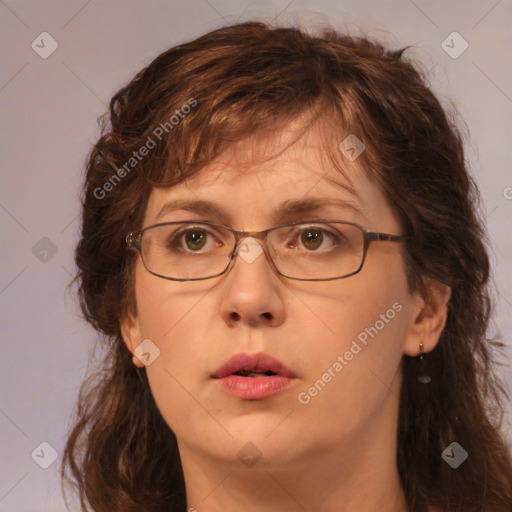 Neutral white adult female with medium  brown hair and brown eyes