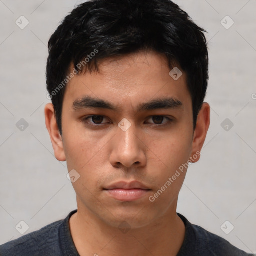 Neutral asian young-adult male with short  black hair and brown eyes