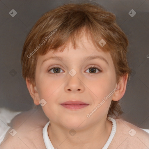 Neutral white child female with short  brown hair and brown eyes