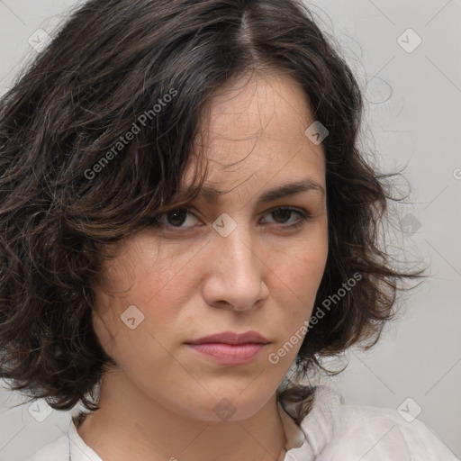 Neutral white adult female with medium  brown hair and brown eyes