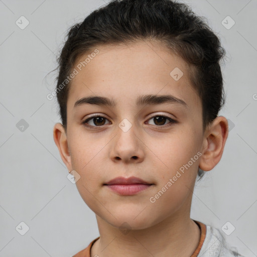 Neutral white young-adult female with short  brown hair and brown eyes