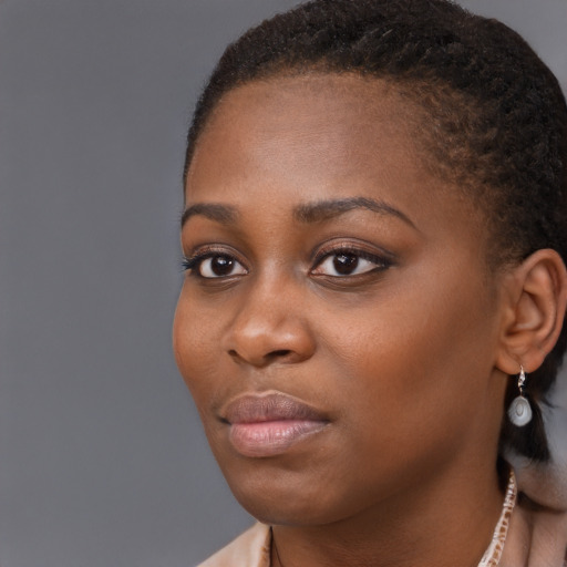 Neutral black young-adult female with short  brown hair and brown eyes