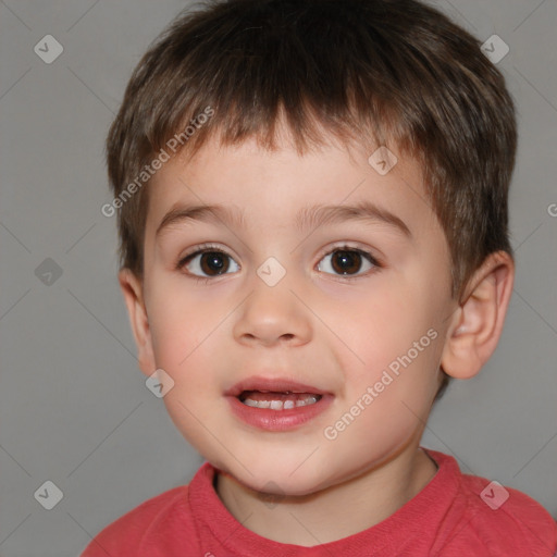 Joyful white child male with short  brown hair and brown eyes