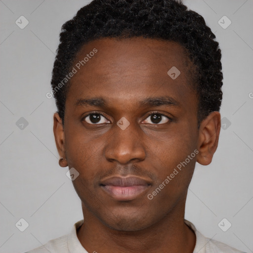 Neutral black young-adult male with short  brown hair and brown eyes