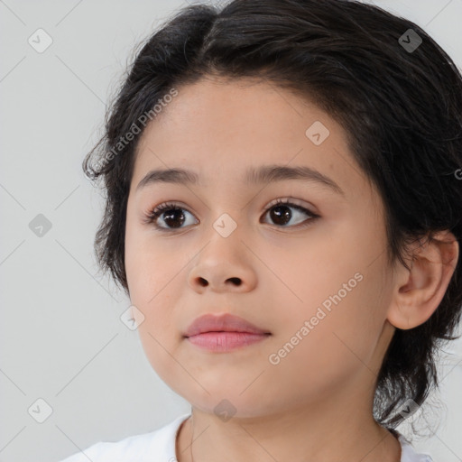 Neutral white child female with medium  brown hair and brown eyes