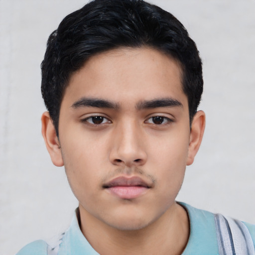 Neutral asian young-adult male with short  black hair and brown eyes