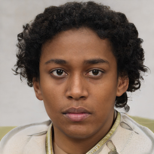Neutral black young-adult female with short  brown hair and brown eyes