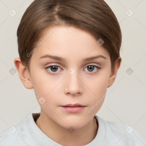 Neutral white child female with short  brown hair and brown eyes