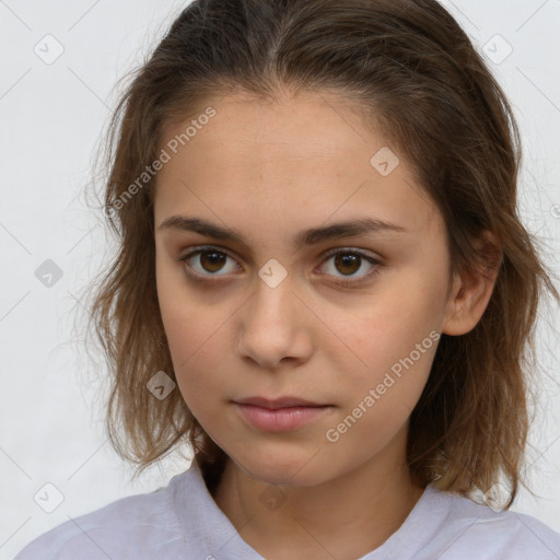 Neutral white child female with medium  brown hair and brown eyes