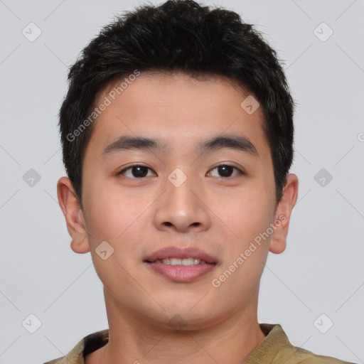 Neutral asian young-adult male with short  brown hair and brown eyes