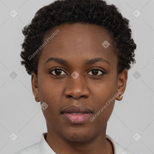 Neutral black young-adult female with short  brown hair and brown eyes