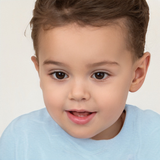 Joyful white child female with short  brown hair and brown eyes