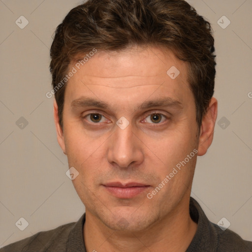 Neutral white adult male with short  brown hair and brown eyes