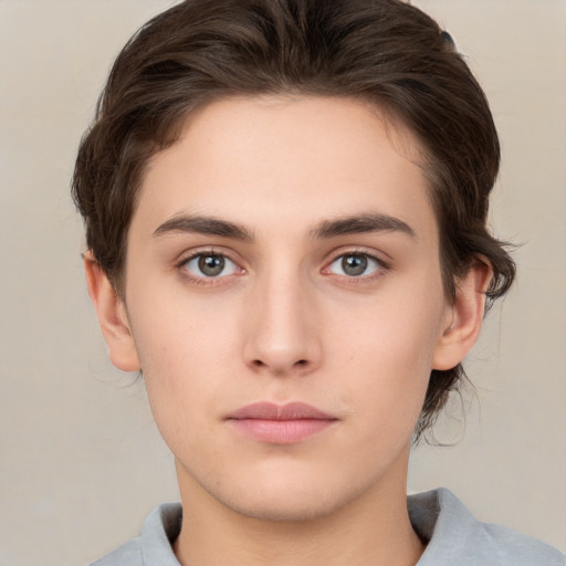 Neutral white young-adult male with medium  brown hair and brown eyes