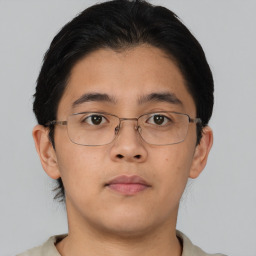 Neutral asian young-adult male with short  brown hair and brown eyes