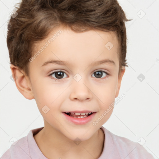 Joyful white child male with short  brown hair and brown eyes