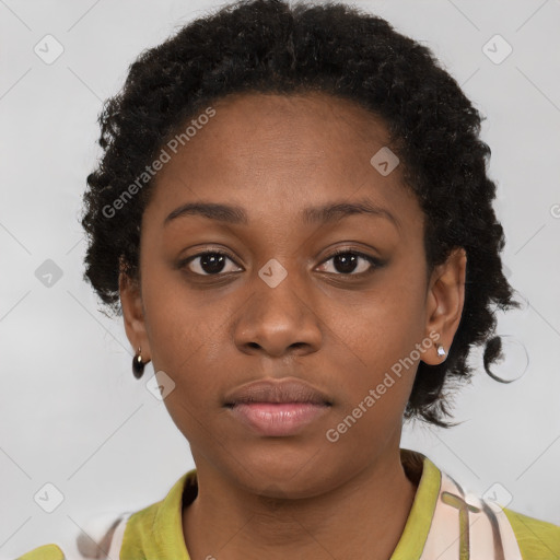 Neutral black young-adult female with short  brown hair and brown eyes