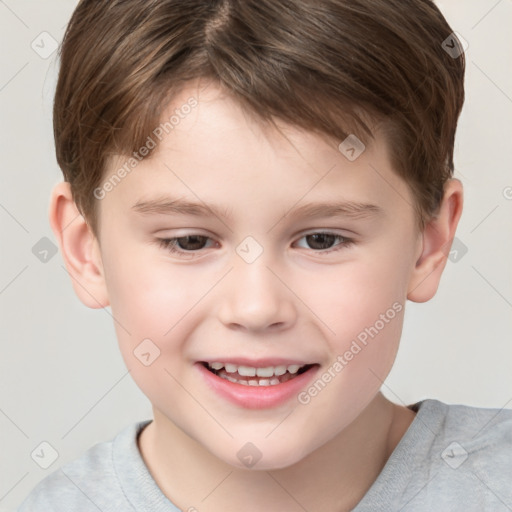 Joyful white child male with short  brown hair and brown eyes