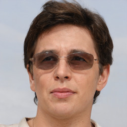 Neutral white adult female with short  brown hair and brown eyes