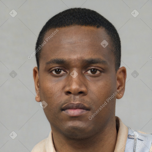 Neutral black young-adult male with short  brown hair and brown eyes