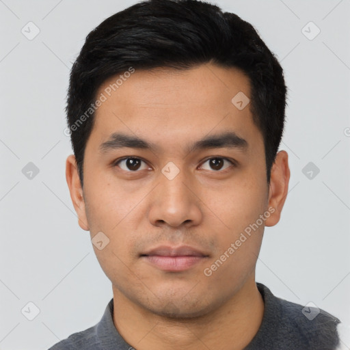 Neutral asian young-adult male with short  black hair and brown eyes