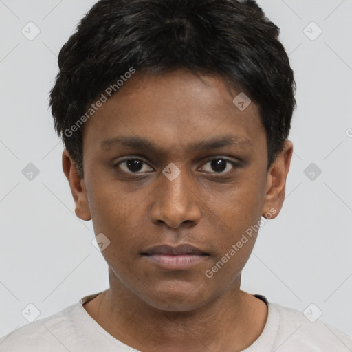 Neutral black young-adult male with short  brown hair and brown eyes