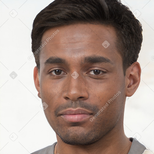 Neutral black young-adult male with short  brown hair and brown eyes