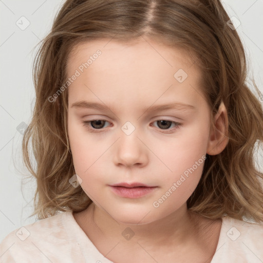 Neutral white child female with medium  brown hair and brown eyes