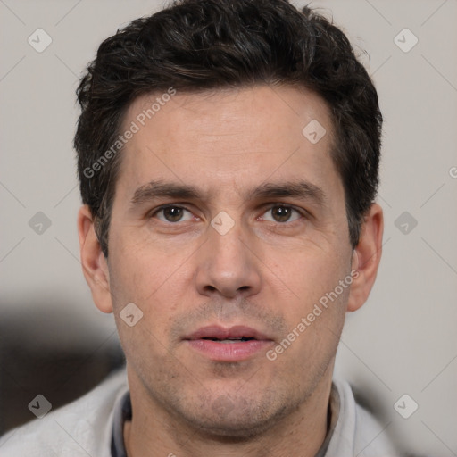 Neutral white adult male with short  brown hair and brown eyes