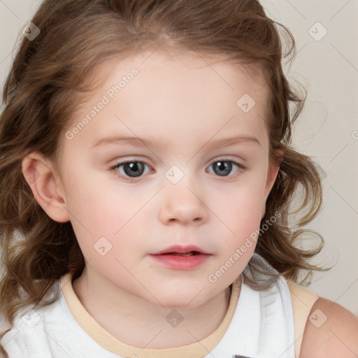 Neutral white child female with medium  brown hair and brown eyes