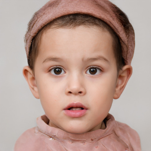 Neutral white child female with short  brown hair and brown eyes