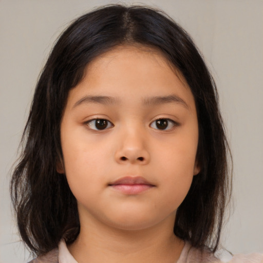 Neutral asian child female with medium  brown hair and brown eyes