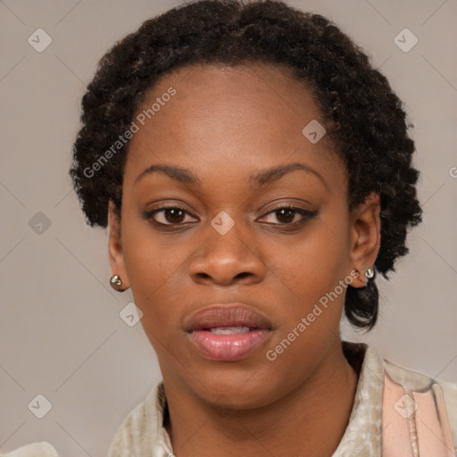 Neutral black young-adult female with short  brown hair and brown eyes