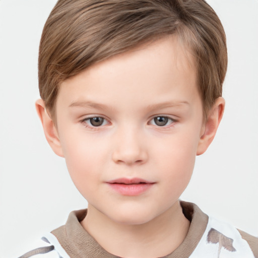 Neutral white child male with short  brown hair and grey eyes