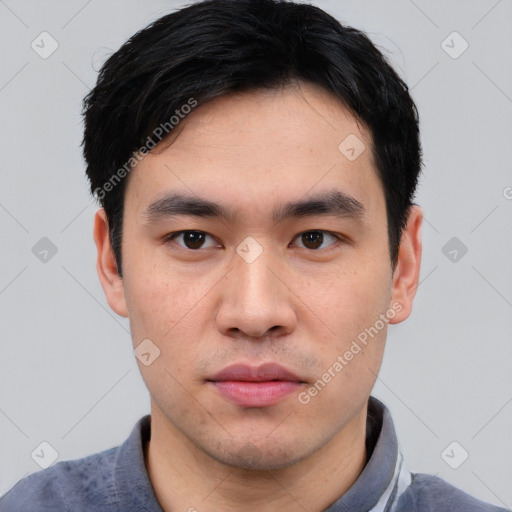 Neutral asian young-adult male with short  black hair and brown eyes