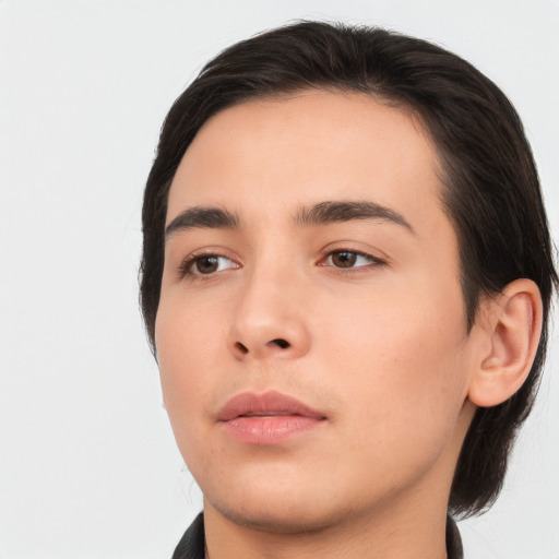 Neutral asian young-adult male with medium  black hair and brown eyes