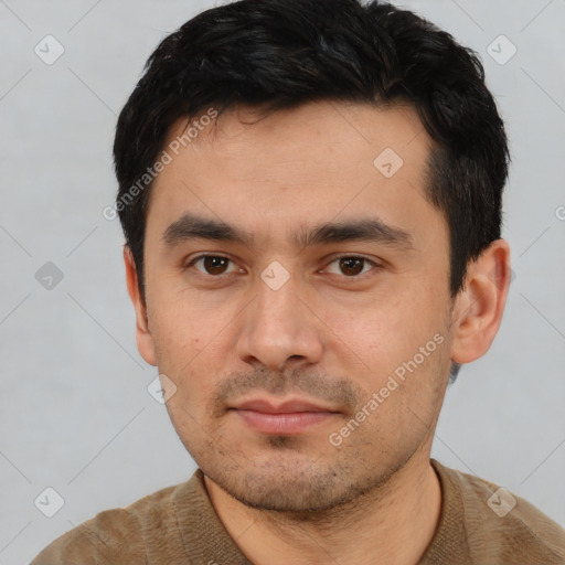 Neutral asian young-adult male with short  black hair and brown eyes