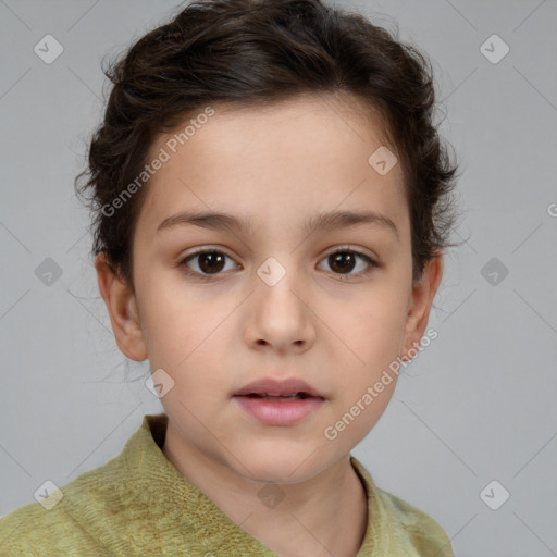 Neutral white child female with short  brown hair and brown eyes