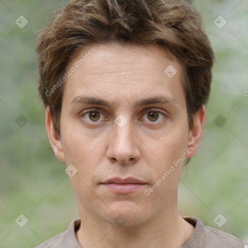 Neutral white adult male with short  brown hair and brown eyes