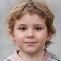 Neutral white child female with medium  brown hair and grey eyes